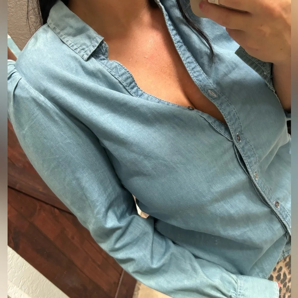 PAIGE puff sleeve button up denim women’s - Picture 2 of 6